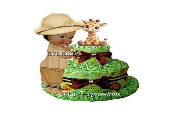 Safari Baby Boy Diaper Cake, Giraffe Diaper Cake, Jungle Green Diaper Cake, 2 Tier Diaper Cake, Safari Baby Shower Centerpiece and Gift