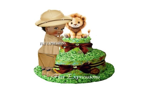 Safari Baby Boy Diaper Cake, Lion Diaper Cake, Jungle Green Diaper Cake, 2 Tier Diaper Cake, Safari Baby Shower Centerpiece and Gift