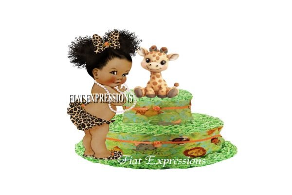 Safari Girl Diaper Cake, Giraffe Diaper Cake, Jungle Green Diaper Cake, 2 Tier Diaper Cake, Safari Baby Shower Centerpiece and Gift