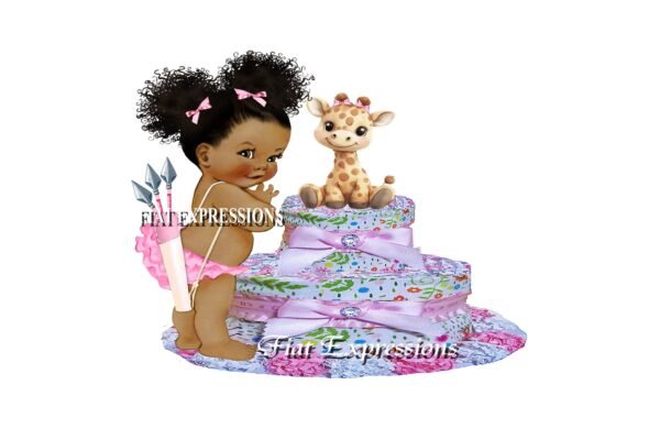 Safari Girl Diaper Cake, Giraffe Diaper Cake, Jungle Pink Diaper Cake, 2 Tier Diaper Cake, Safari Baby Shower Centerpiece and Gift