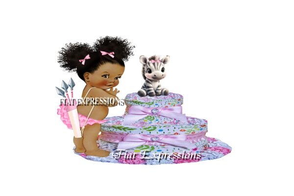 Safari Girl Diaper Cake, Zebra Diaper Cake, Jungle Pink Diaper Cake, 2 Tier Diaper Cake, Safari Baby Shower Centerpiece and Gift