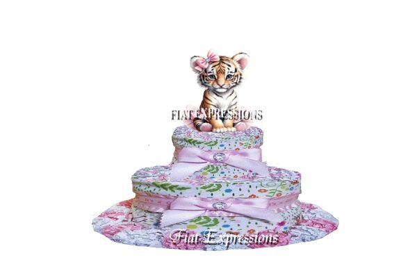 Safari Diaper Cake, Girl Tigger in Tutu Diaper Cake, Jungle Pink Diaper Cake, 2 Tier Diaper Cake, Safari Baby Shower Centerpiece and Gift