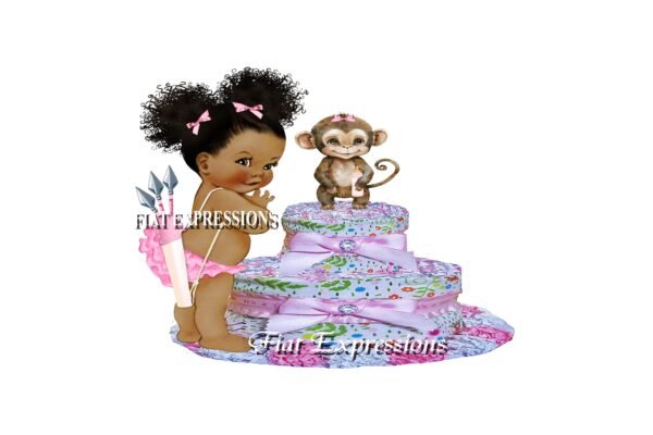 Safari Girl Diaper Cake, Monkey Diaper Cake, Jungle Pink Diaper Cake, 2 Tier Diaper Cake, Safari Baby Shower Centerpiece and Gift