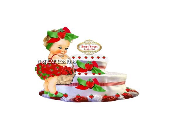 Strawberry Girl Diaper Cake, 2 Tier Diaper Cake, Strawberry Baby Shower Centerpiece and Gift