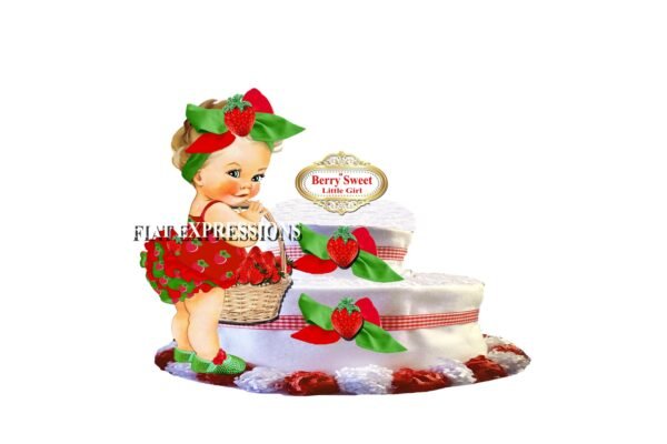 Strawberry Diaper Cake, 2 Tier Diaper Cake, Strawberry Girl with Basket Diaper Cake, Strawberry Baby Shower Centerpiece and Gift