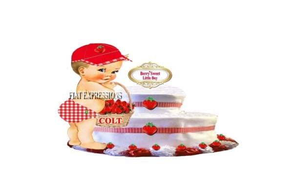 Strawberry Boy 2 Tier Diaper Cake, Red & Green Diaper Cake, Strawberry Baby Shower Centerpiece and Gift
