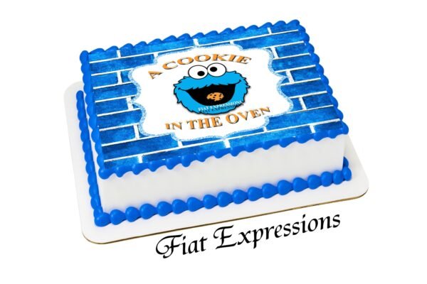Cookie Monster Themed Baby Shower Edible Cake Image, Cookie Monster Face with Cookie Digital File