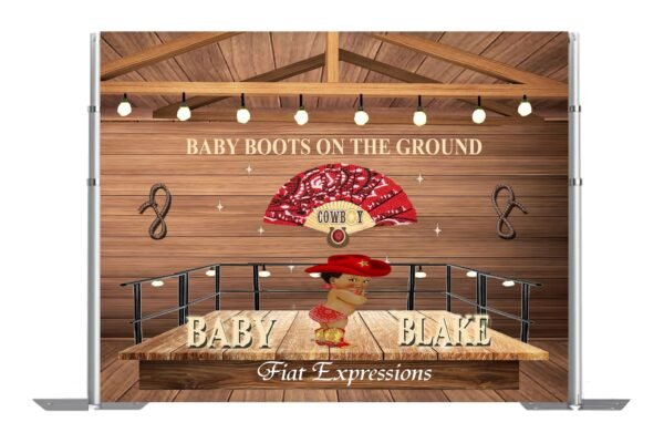 Boots on the Ground Baby Shower Backdrop Digital File, Baby Shower Brown & Red Poster, Photo Prop, Baby Shower Sign