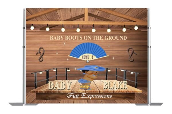Baby Boots on the Ground Baby Shower Backdrop Digital File, Baby Shower Brown & Blue Poster, Photo Prop, Baby Shower Sign
