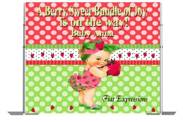 Strawberry Pink & Green Baby Shower Backdrop, Strawberry Baby Shower Poster, Strawberry Baby Shower Photo Prop, Strawberry Sign Digital File