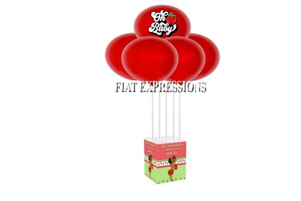 Strawberry Red & Green Girl Baby Shower Balloon Centerpiece, Strawberry Chevron Baby Shower Balloon Centerpiece