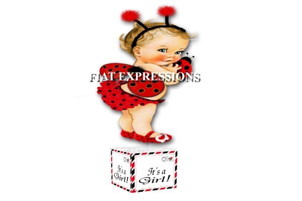 Ladybug Envelope Baby Shower Centerpiece with Standing Girl