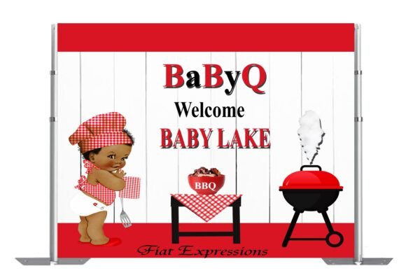 Baby-Q Red & White Baby Shower Poster Backdrop Digital File, Baby Shower Photo Prop, Baby-Q Baby Shower Sign