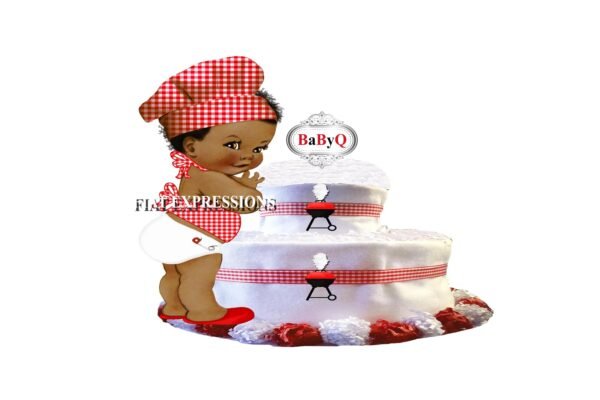 Baby-Q Boy Diaper Cake, 2 Tier Red Diaper Cake, Baby Shower, Baby-Q Baby Shower Centerpiece & Gift