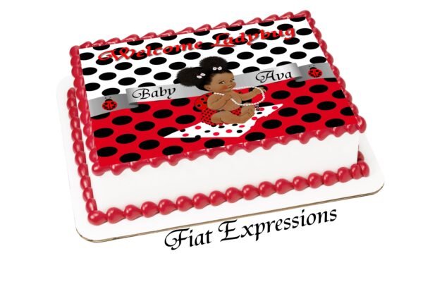 Ladybug Baby Shower Edible Cake Image Digital File, Sitting Baby with Red & Black Polka Dots