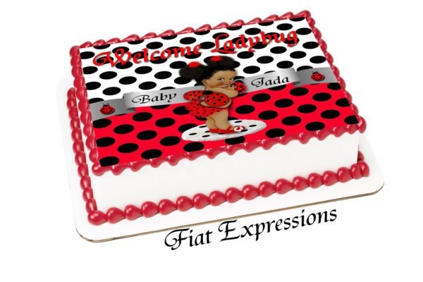 Ladybug Baby Shower Edible Cake Image Digital File, Standing Girl with Red & Black Polka Dots