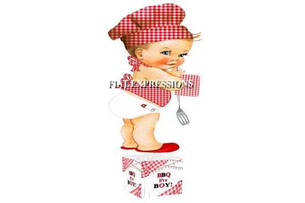 Baby-Q Red with Boy, Potholder & Spatula Baby Shower Table Centerpiece