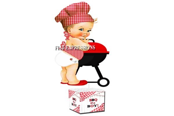Baby-Q Red & White with Boy and Grill Baby Shower Table Centerpiece
