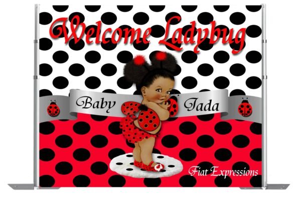 Ladybug Baby Shower Poster Backdrop Digital File, Standing Girl with Large Polka Dots