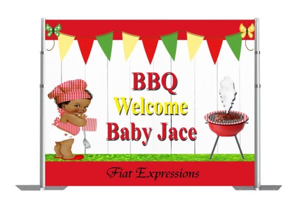 Baby-Q Boy with Potholder Baby Shower Poster Backdrop Digital File