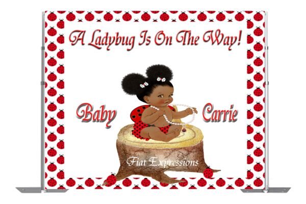 Ladybug Sitting on Tree Stump Baby Shower Poster Backdrop Digital File