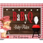 Baby Q Boy Baby Shower Backdrop Red Plaid Wood Grill