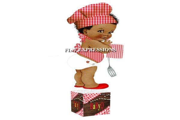 Baby-Q Red & Brown with Boy and Potholder Baby Shower Table Centerpiece