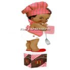 Baby Q Boy Centerpiece Red Gingham Yellow Brown Wood Lights Spatula Potholder