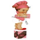 Baby Q Boy Centerpiece Red Gingham Brown Wood Lights Spatula Potholder
