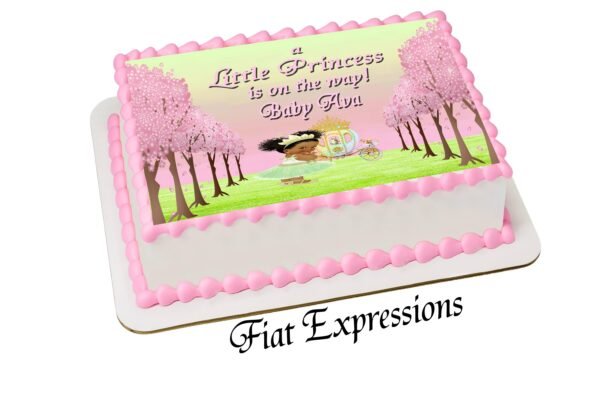 Princess with Carriage Baby Shower Edible Cake Image Digital File, Princess Tiana Themed Baby Shower Edible Cake image