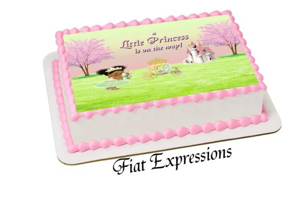 Princess with Carriage & Castle Baby Shower Edible Cake Image Digital File, Princess Tiana Themed Baby Shower Edible Cake image