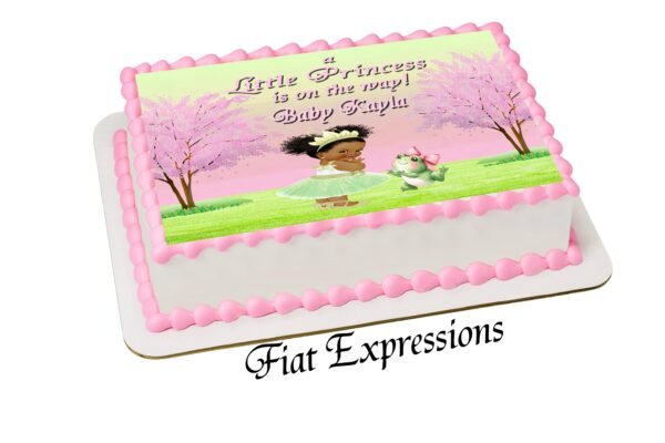 Princess with the Frog Baby Shower Edible Cake Image Digital File, Princess Tiana Themed Baby Shower Edible Cake image