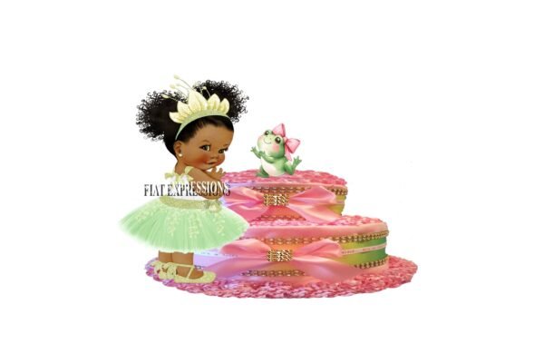 Princess and Frog Diaper Cake, 2Tier Diaper Cake, Princess Tiana Themed Diaper Cake, Baby Shower Centerpiece & Gift