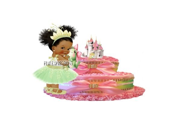 Princess and Castle Diaper Cake, 2 Tier Diaper Cake, Princess Tiana Themed Diaper Cake, Baby Shower Centerpiece & Gift