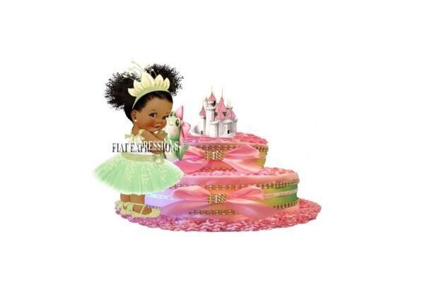 Princess Pink and Green Diaper Cake, 2Tier Diaper Cake, Princess Tiana Themed Diaper Cake, Baby Shower Centerpiece & Gift
