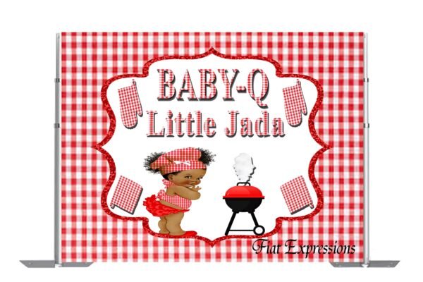 Baby-Q Girl Red with Grill Baby Shower Poster Backdrop Digital File