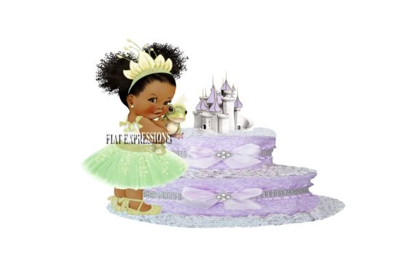 Princess Green and Purple Castle Diaper Cake, 2Tier Diaper Cake, Princess Tiana Themed Diaper Cake, Baby Shower Centerpiece & Gift