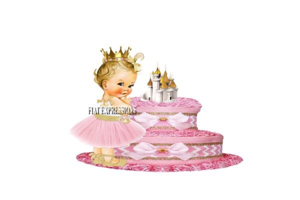 Princess Pink with Gold Castle Diaper Cake, 2 Tier Burp Cloth Diaper Cake, Princess Baby Shower Centerpiece and Gift