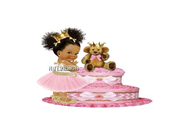 Princess & Teddy Bear Diaper Cake, 2 Tier Diaper Cake, Princess Baby Shower Centerpiece and Gift