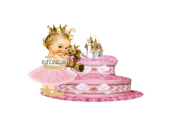 Princess Castle and Bear Diaper Cake, 2Tier Diaper Cake, Princess Tiana Themed Diaper Cake, Baby Shower Centerpiece & Gift