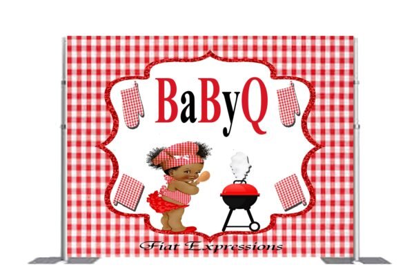 Baby-Q Girl & Grill Red Baby Shower Poster Backdrop Digital File