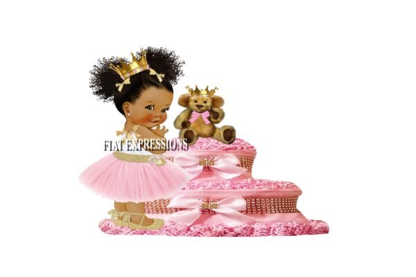 Princess Pink with Teddy Bear Diaper Cake, 2 Tier Diaper Cake, Princess Baby Shower Centerpiece and Gift
