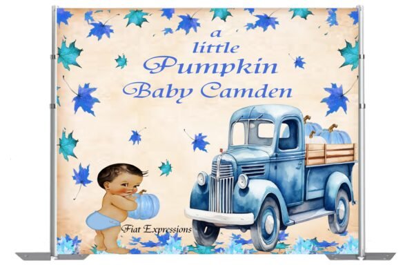 Pumpkin Boy Blue Baby Shower Backdrop, Autumn Baby Shower Backdrop, Fall Baby Shower Backdrop Digital File DIGITAL