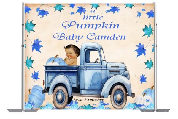 Pumpkin Baby Boy in Truck Blue Baby Shower Backdrop, Autumn Baby Shower Backdrop, Fall Baby Shower Backdrop Digital File DIGITAL