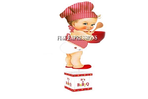 Baby-Q with Butterflies, Boy and Bowl Baby Shower Table Centerpiece