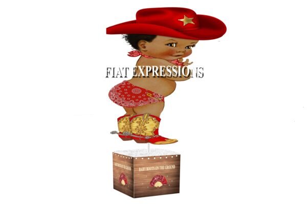 Baby Boots on the Ground Red & Brown Baby Shower Table Centerpiece