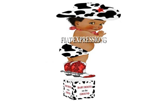 Baby Boots on the Ground Cow Print Baby Shower Table Centerpiece