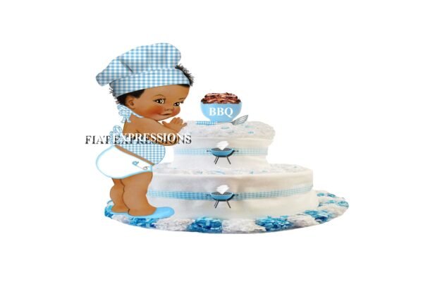 Baby-Q Blue Diaper Cake, 2 Tier Diaper Cake, Baby-Q Shower Centerpiece & Gift