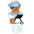 Baby Q Boy Centerpiece Blue Gingham White Wood Lights Grill