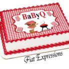 Baby Q Boy Edible Cake Image Red Gingham Grill Spoon